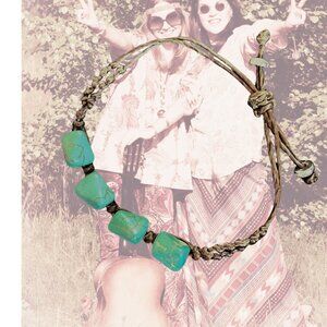 Sweet Li'l Vintage Macramé Turquoise Stacking Bracelet - EVC - Artisanal - Boho